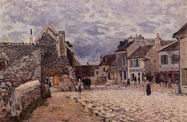 Village Street - Grey Weather Oil Painting by Alfred Sisley