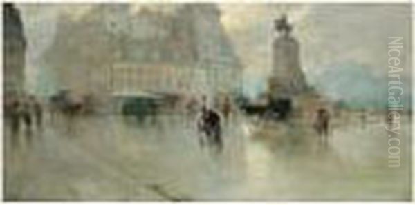 Une Place A Paris Oil Painting by Attilio Pratella