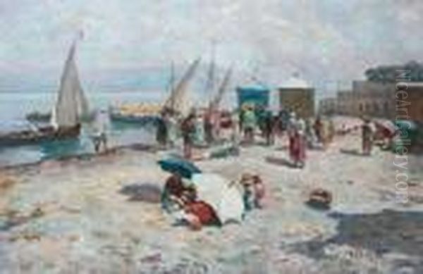 Bagnanti Sull'arenile Oil Painting by Attilio Pratella