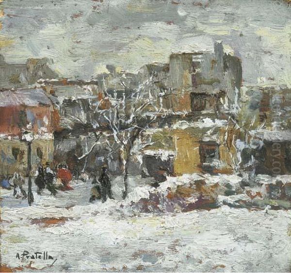 Scorcio Di Napoli Sotto La Neve Oil Painting by Attilio Pratella