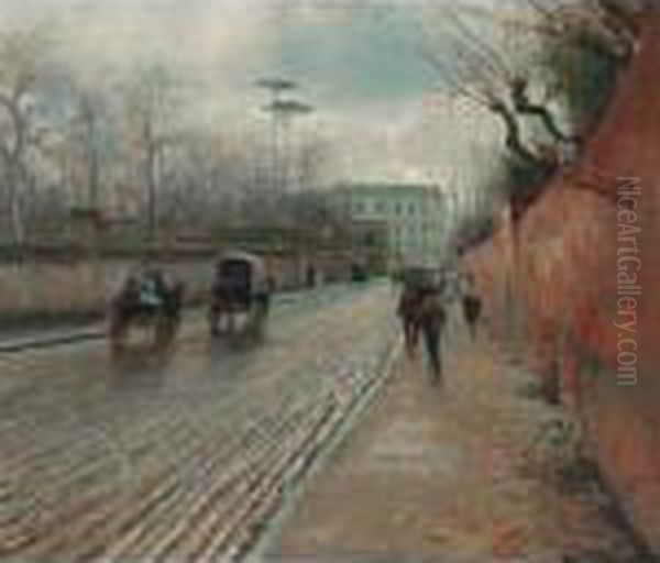 Street Scene In Autumn Oil Painting by Attilio Pratella