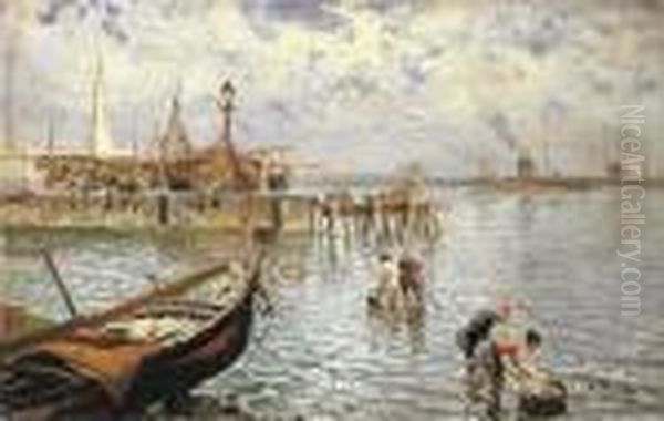 Barche E Pescatori A Napoli Oil Painting by Attilio Pratella