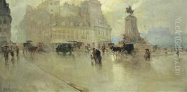 Une Place De Paris Oil Painting by Attilio Pratella