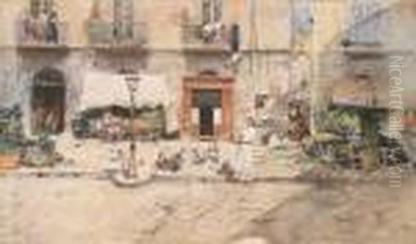 Napoli, Borgo Santa Lucia Oil Painting by Attilio Pratella