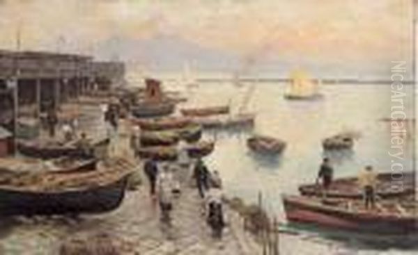 Mercato Del Pesce A Napoli Oil Painting by Attilio Pratella