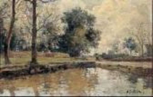 Scorcio Di Paesaggio Con Fiume Oil Painting by Attilio Pratella