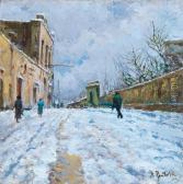 Per La Via Dopo La Nevicata Oil Painting by Attilio Pratella