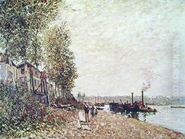 Steam Boats on the Loing at Saint-Mammes, 1877 Oil Painting by Alfred Sisley