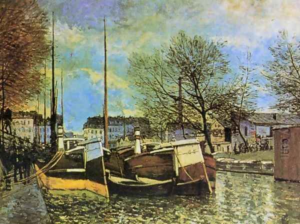 Barges on the Saint-Martin Canal Oil Painting by Alfred Sisley