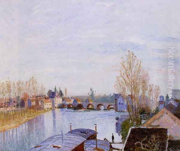 The Loing at Moret, the Laundry Boat Oil Painting by Alfred Sisley