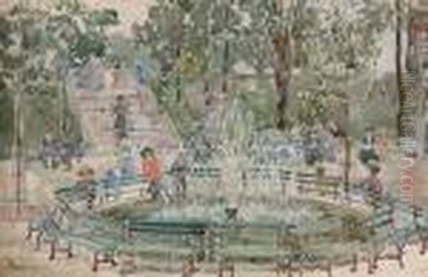 Fountain, Central Park Oil Painting by Maurice Brazil Prendergast