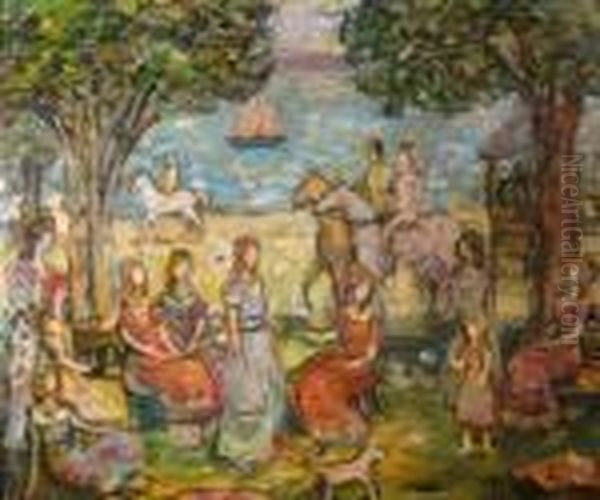 Figures In A Park Oil Painting by Maurice Brazil Prendergast