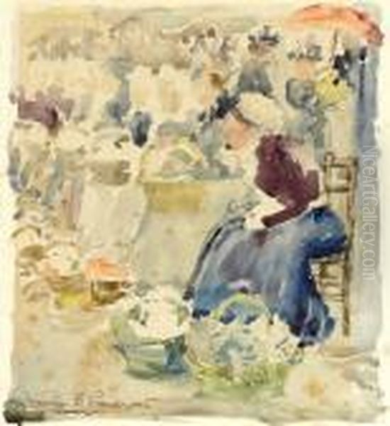 Flower Seller In Rouen Oil Painting by Maurice Brazil Prendergast