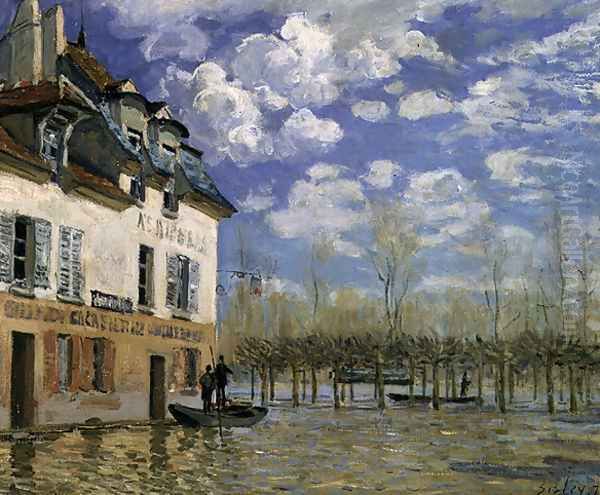 The Boat in the Flood, Port-Marly, 1876 Oil Painting by Alfred Sisley