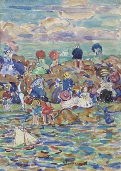 Beach, St. Malo Oil Painting by Maurice Brazil Prendergast