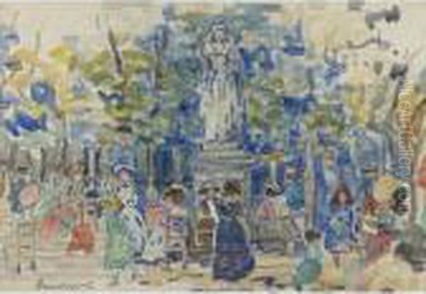 The Queens, Luxembourg Gardens Oil Painting by Maurice Brazil Prendergast