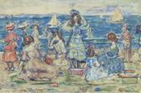 Beach Scene With Boats Oil Painting by Maurice Brazil Prendergast