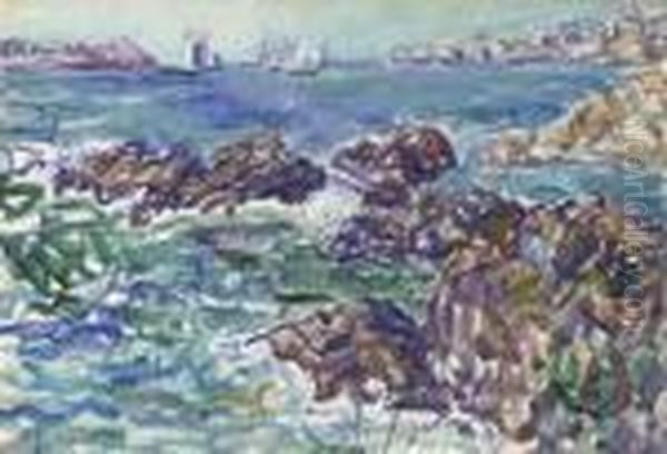 Rocky Cove With Village Oil Painting by Maurice Brazil Prendergast