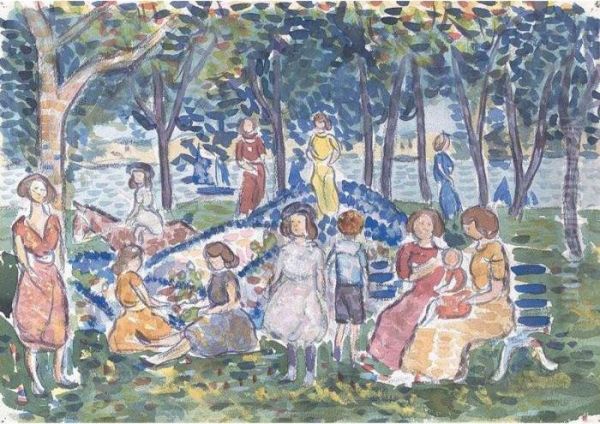 Playtime At Salem Park, Massachusetts Oil Painting by Maurice Brazil Prendergast