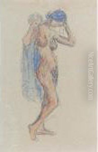 Nude Model With Drapery And Standing Female Nude: A Double-sided Drawing Oil Painting by Maurice Brazil Prendergast