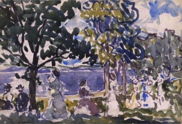 Beach Promenade Oil Painting by Maurice Brazil Prendergast