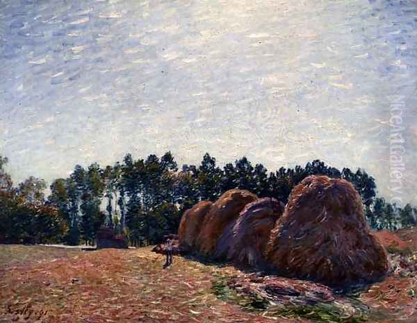 Haystacks at Moret, Morning Light, 1891 Oil Painting by Alfred Sisley