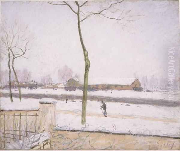 Railway Yards at Moret (Effet de Neige) Oil Painting by Alfred Sisley