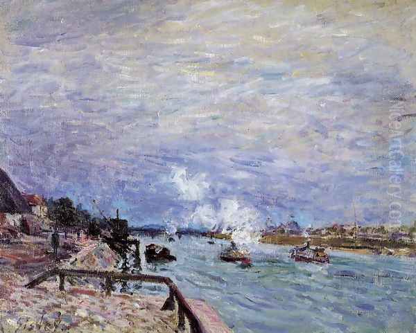 The Seine at Grenelle - Rainy Wether Oil Painting by Alfred Sisley