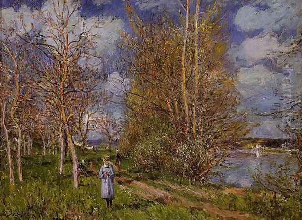 The Small Meadow In Spring - By Oil Painting by Alfred Sisley