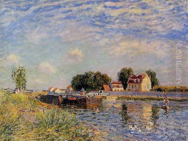 Saint-Mammes, Ducks on Canal Oil Painting by Alfred Sisley