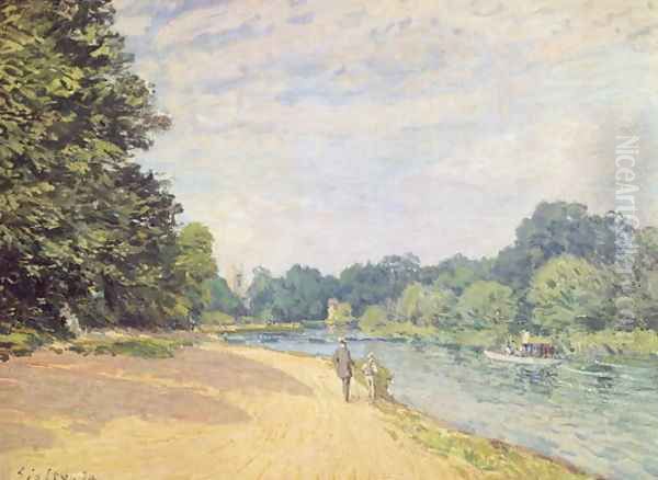 The Thames with Hampton Church, 1874 Oil Painting by Alfred Sisley