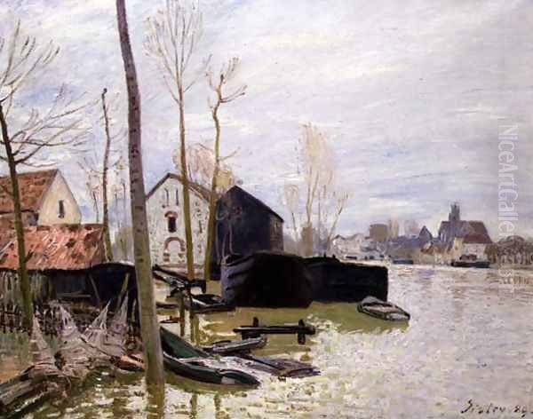 The Floods at Moret-sur-Loing, 1889 Oil Painting by Alfred Sisley