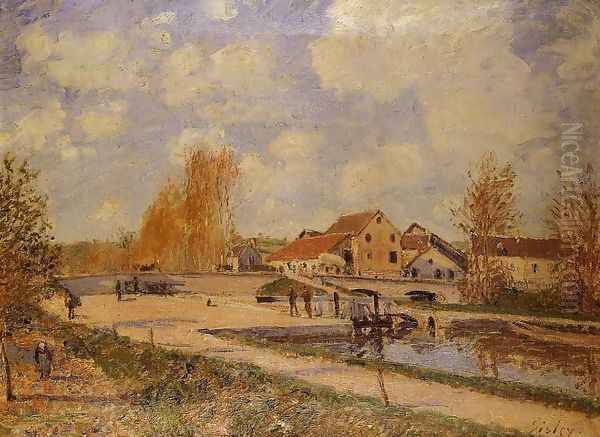 The Bourgogne Lock at Moret, Spring Oil Painting by Alfred Sisley