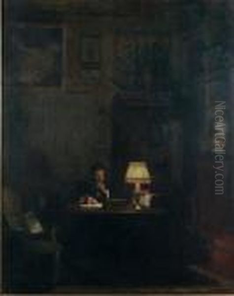 Un Erudit Dans Sa Bibliotheque Oil Painting by Rene Xavier Francois Prinet