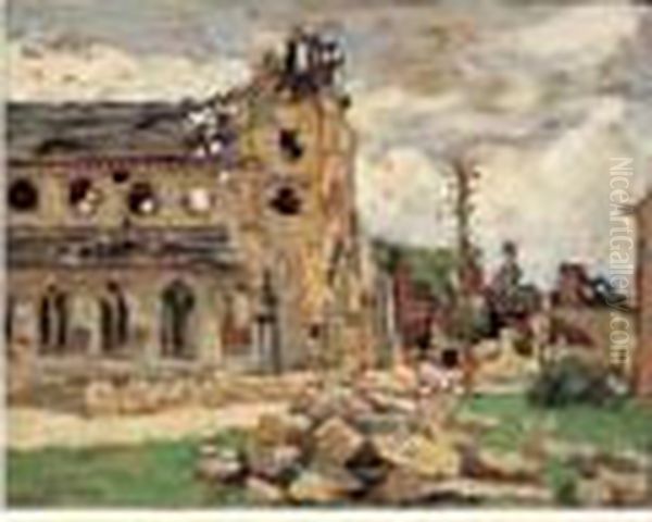 L'eglise De Ribecourt, Juin 1917 Oil Painting by Rene Xavier Francois Prinet