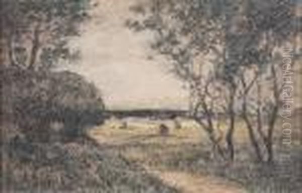 Paysage Aux Meules Oil Painting by Pierre Ernest Prins