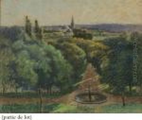 Fontaine Dans Le Parc Du Lycee De Vannes Oil Painting by Pierre Ernest Prins