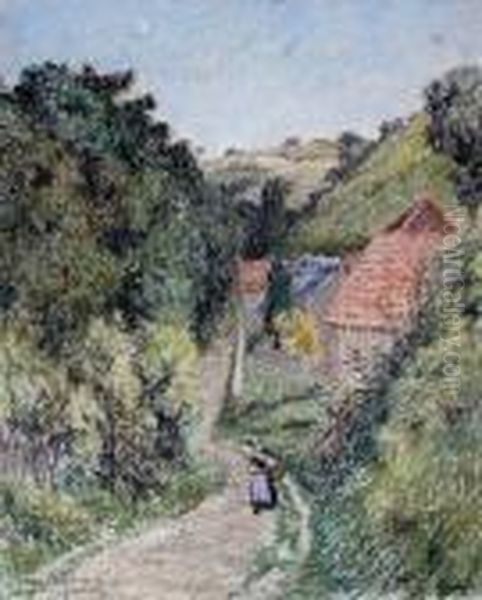 Woman On A Rural Lane Oil Painting by Pierre Ernest Prins