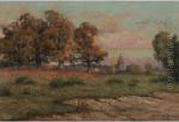 Paysage Avec Village Et Eglise Oil Painting by Pierre Ernest Prins