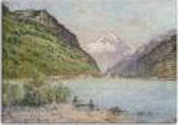 Le Lac De Fluelen En Suisse Oil Painting by Pierre Ernest Prins