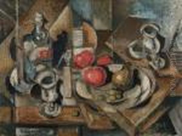 Still Life With Apples And Pear. 1921. Oil Painting by Antonin Prochazka