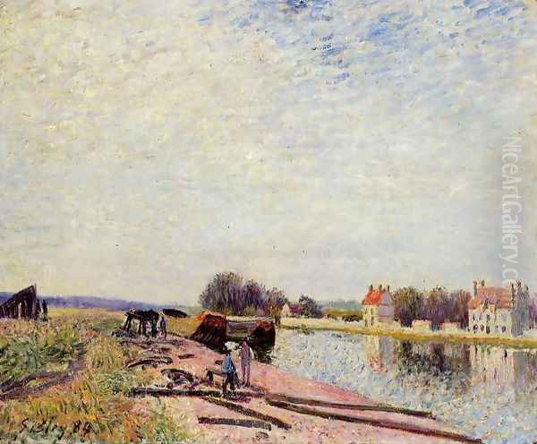 Barges on the Loing, Saint-Mammes Oil Painting by Alfred Sisley