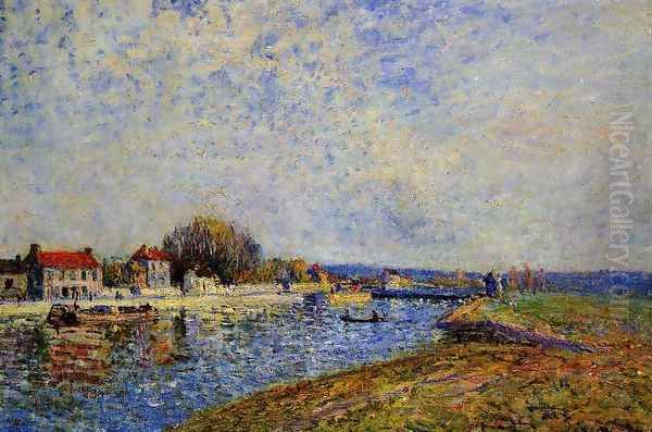 The Dam, Loing Canal at Saint-Mammes Oil Painting by Alfred Sisley