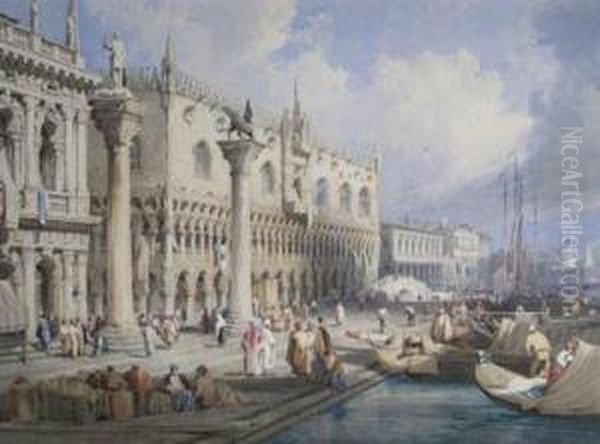 The Molo And The Doge's Palace, Venice Oil Painting by Samuel Prout