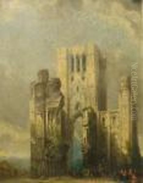 Figures By A Ruined Cathedral Oil Painting by Samuel Prout