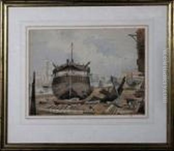 A Shipyard With Men At Work On The Indispensable Of Rotherhithe Oil Painting by Samuel Prout