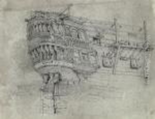 Study Of The Stern Quarter Of A Warship Oil Painting by Samuel Prout