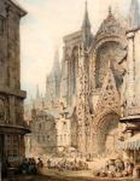 Rouen Cathedral Oil Painting by Samuel Prout