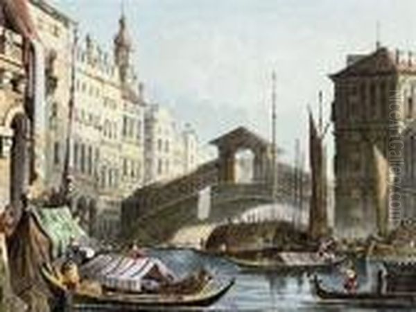 The Rialto Bridge, Venice Oil Painting by Samuel Prout