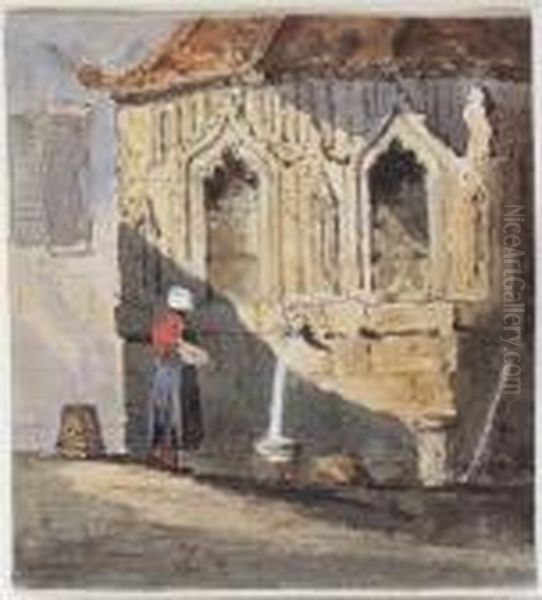 A Figure At A Pump Oil Painting by Samuel Prout